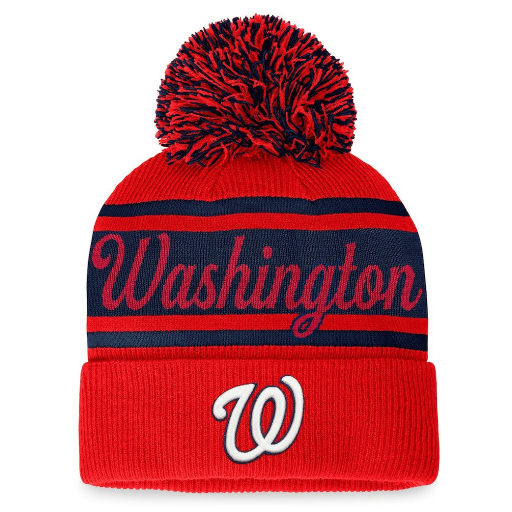 Red/Navy Washington Nationals Fanatics Women's Script Cuffed Knit Hat with Pom