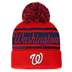 Red/Navy Washington Nationals Fanatics Women's Script Cuffed Knit Hat with Pom