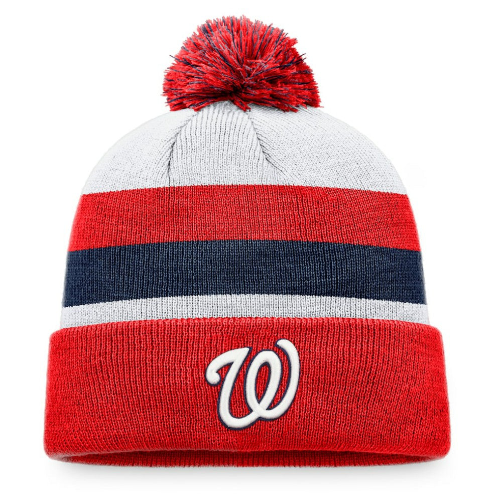 Red Washington Nationals Fanatics Stripe Cuffed Knit Hat with Pom