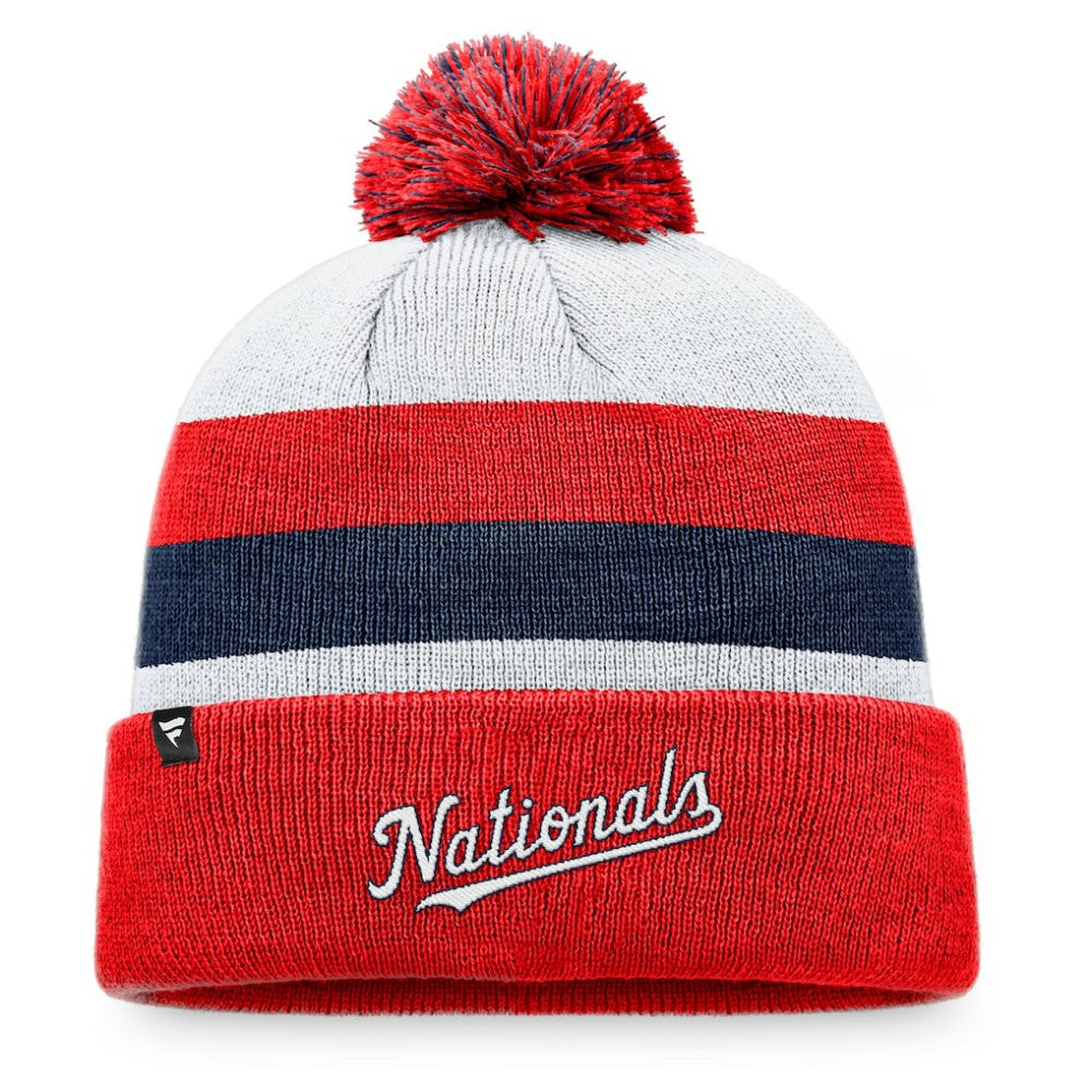 Red Washington Nationals Fanatics Stripe Cuffed Knit Hat with Pom