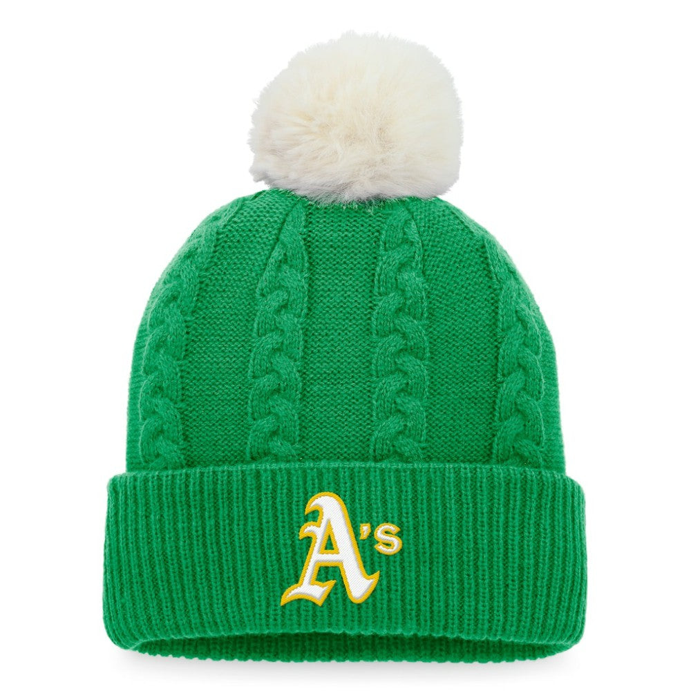 Kelly Green Athletics Fanatics Women's Cable Cuffed Knit Hat with Pom