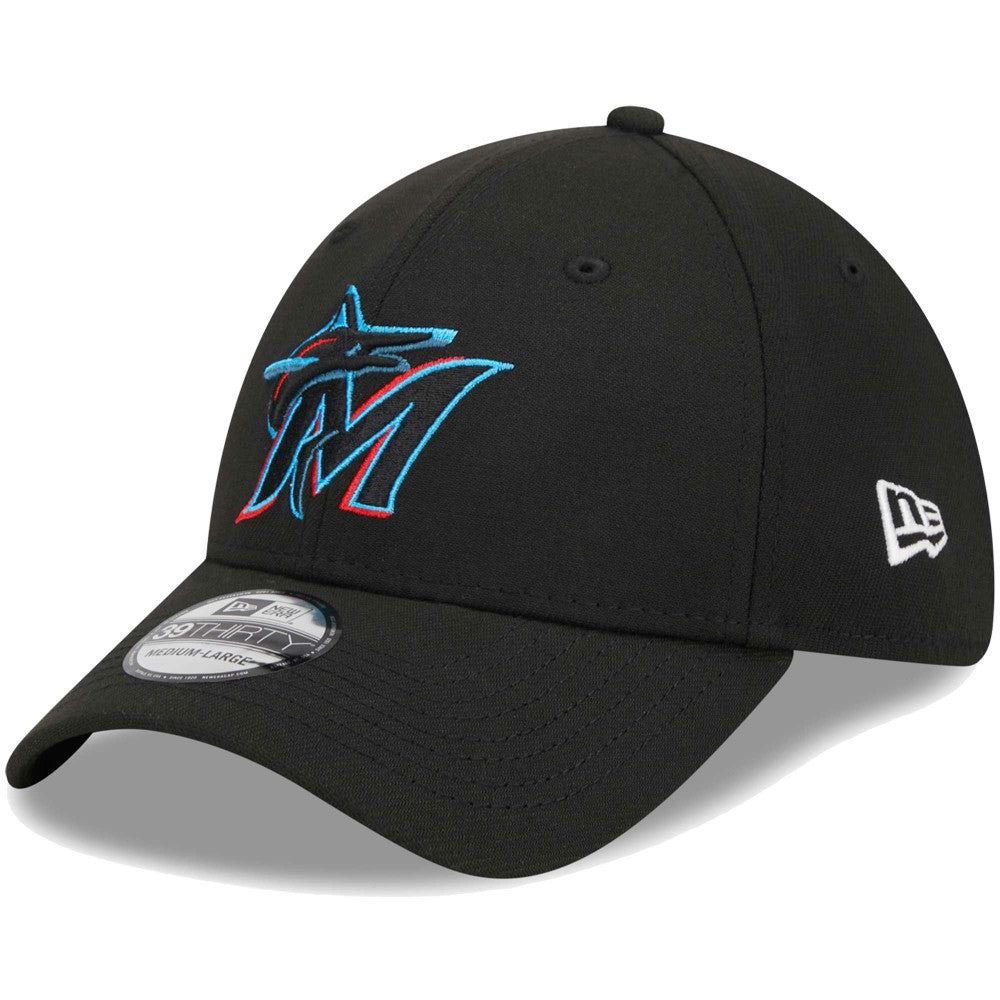 Black Miami Marlins New Era Logo 39THIRTY Flex Hat