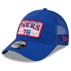 New Era Philadelphia 76ers Plate Oversized Patch Trucker 9FORTY Adjustable Hat