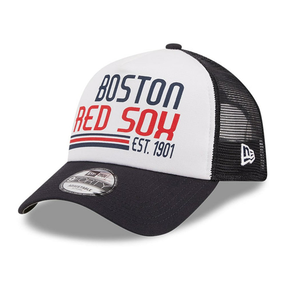 White/Navy Boston Red Sox New Era Stacked A-Frame Trucker 9FORTY Adjustable Hat