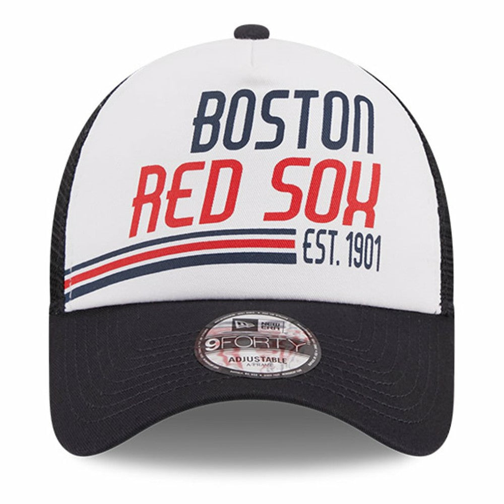 White/Navy Boston Red Sox New Era Stacked A-Frame Trucker 9FORTY Adjustable Hat