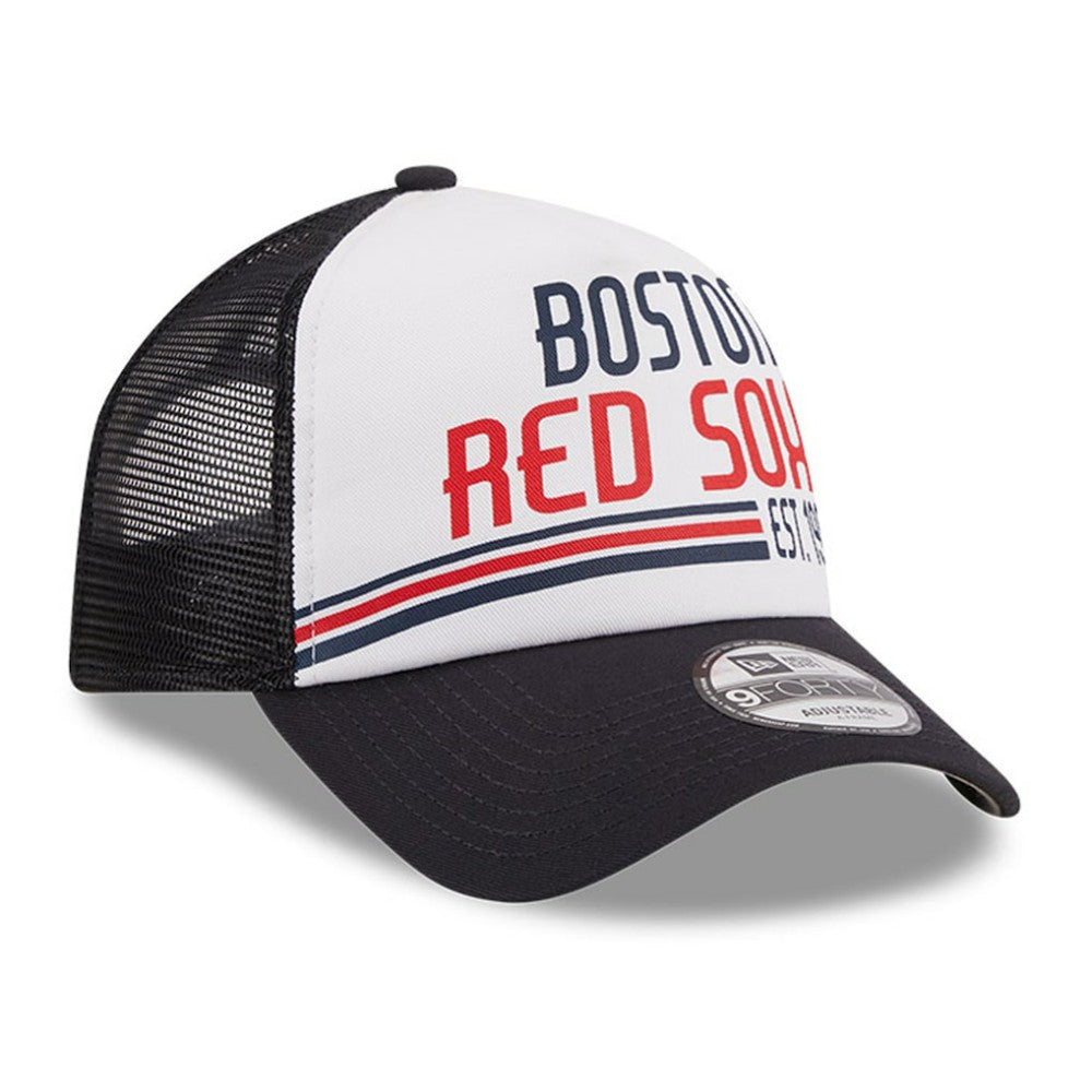 White/Navy Boston Red Sox New Era Stacked A-Frame Trucker 9FORTY Adjustable Hat