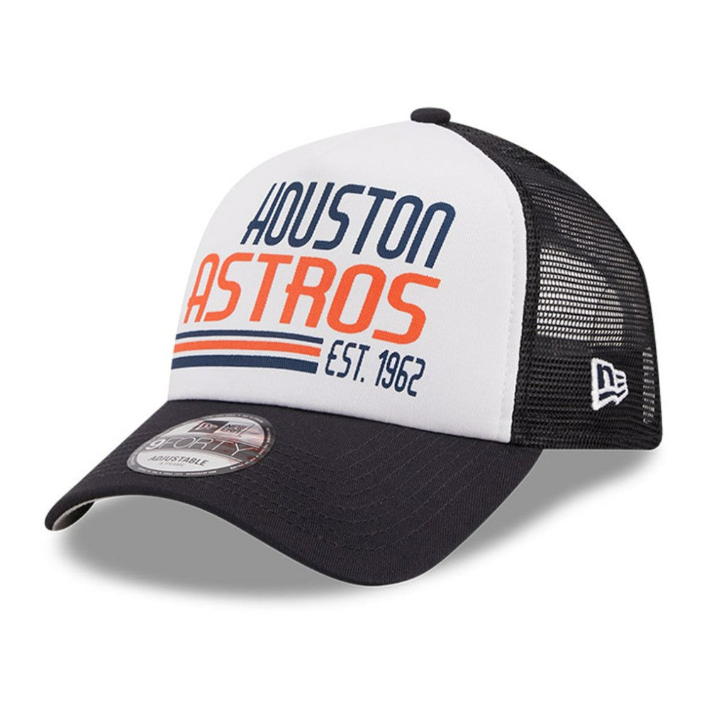 White/Navy Houston Astros New Era Stacked A-Frame Trucker 9FORTY Adjustable Hat