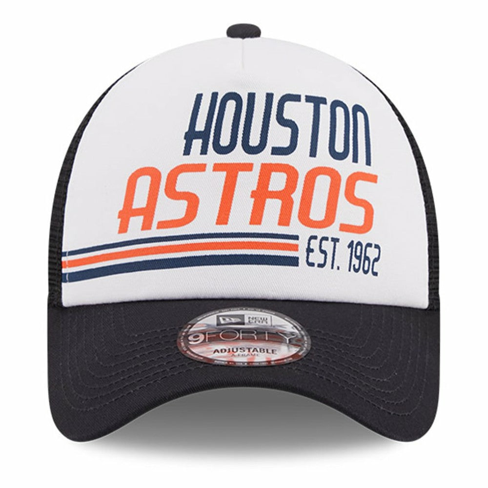 White/Navy Houston Astros New Era Stacked A-Frame Trucker 9FORTY Adjustable Hat
