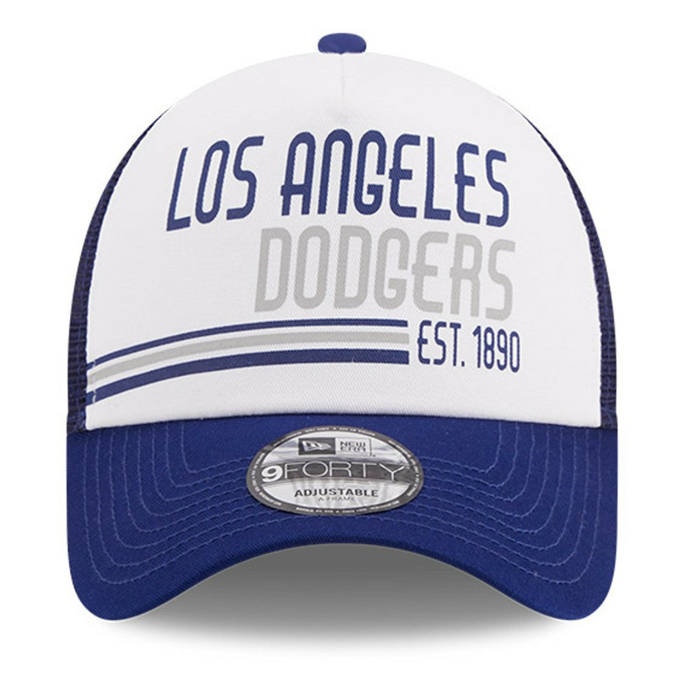 White/Royal Los Angeles Dodgers New Era Stacked A-Frame Trucker 9FORTY Adjustable Hat