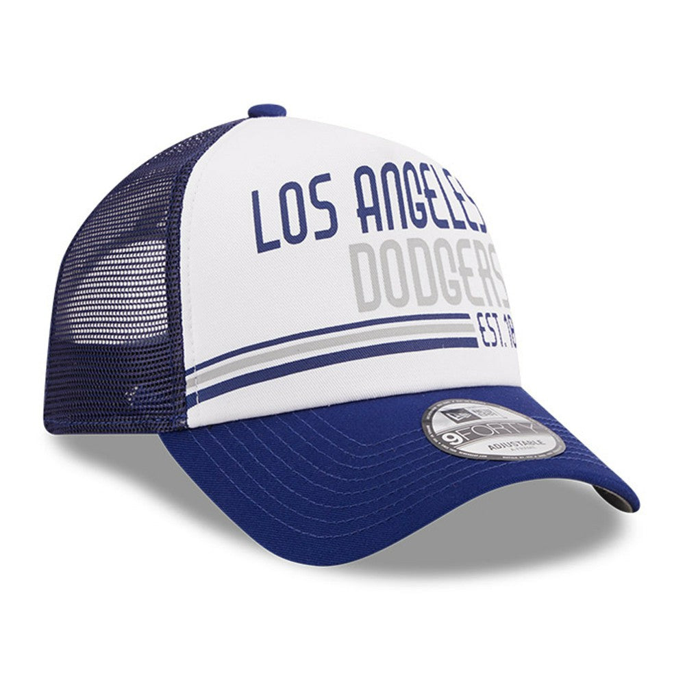 White/Royal Los Angeles Dodgers New Era Stacked A-Frame Trucker 9FORTY Adjustable Hat