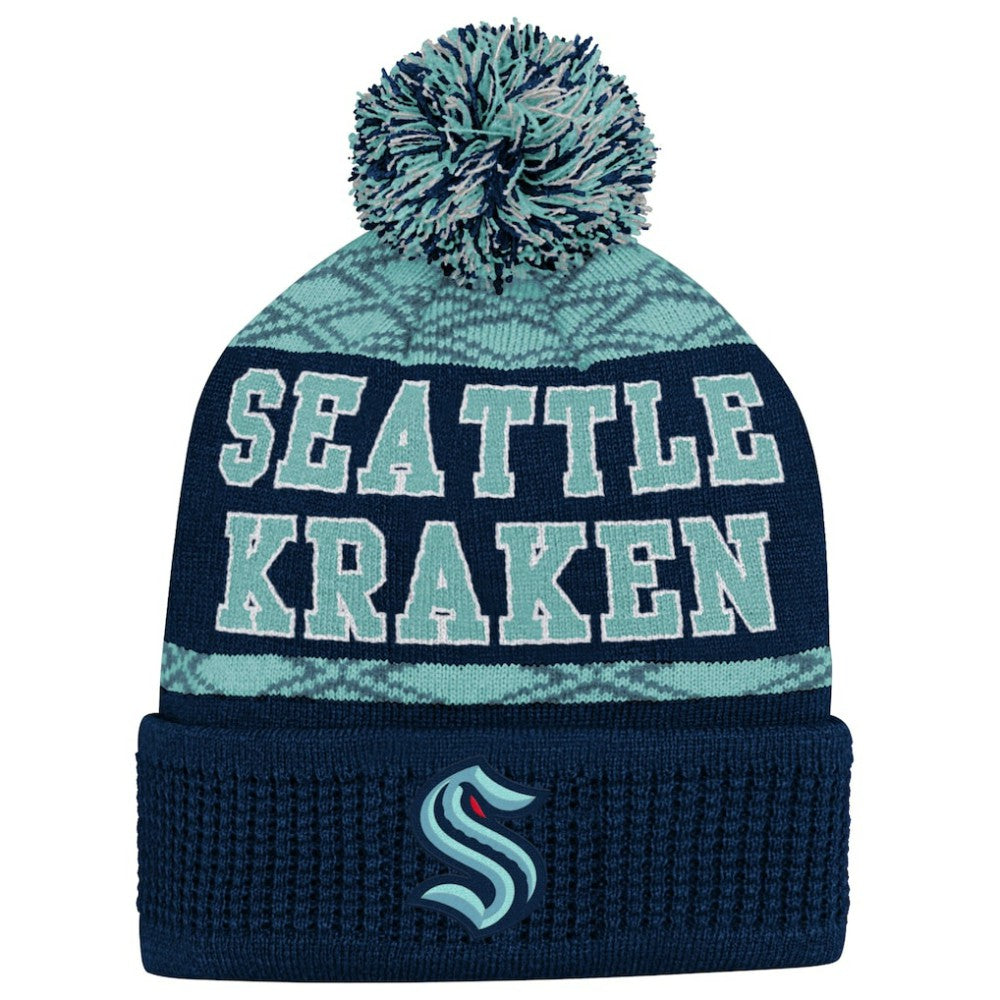 NHL Seattle Kraken Youth Puck Cuffed Knit Hat with Pom