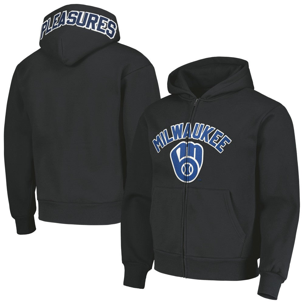 Black Milwaukee Brewers PLEASURES Opening Day Full-Zip Hoodie