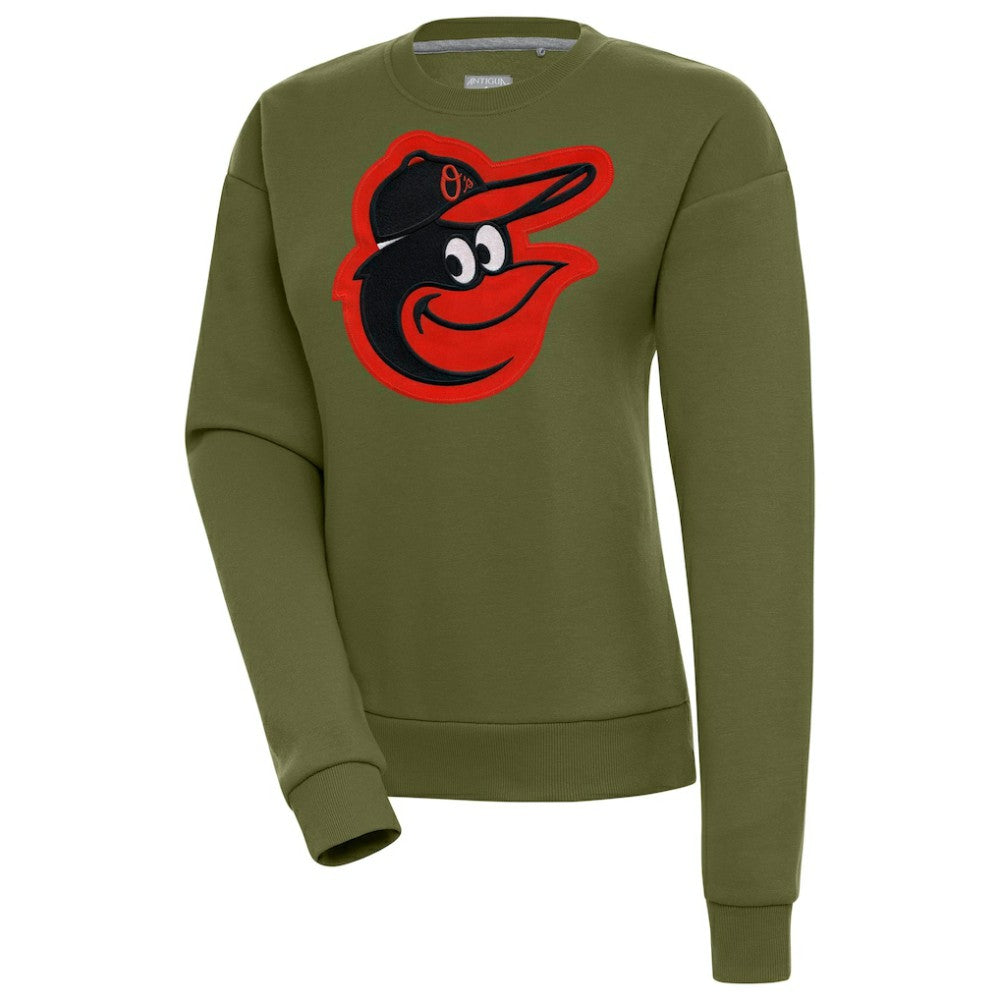Olive Baltimore Orioles Antigua Women's Victory Pullover Sweatshirt