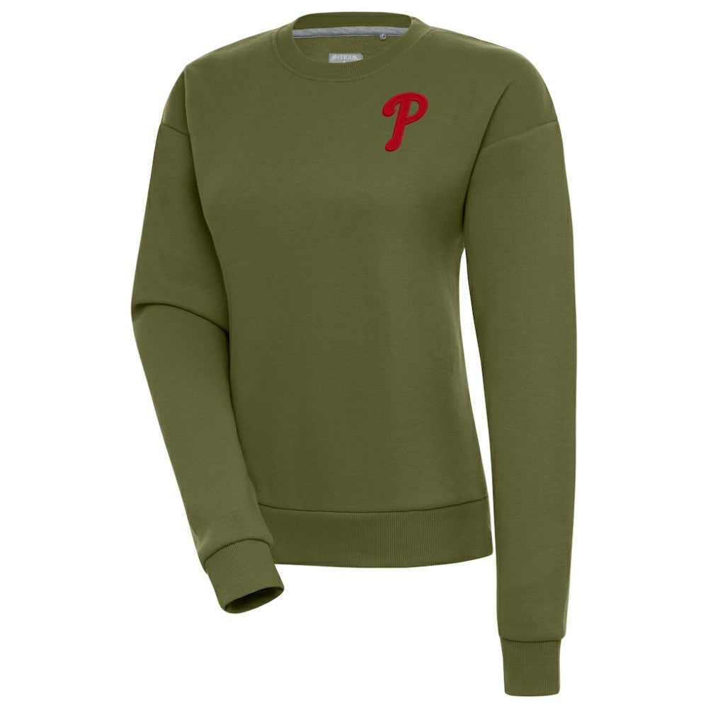 Olive Philadelphia Phillies Antigua Women's Victory Pullover Sweatshirt