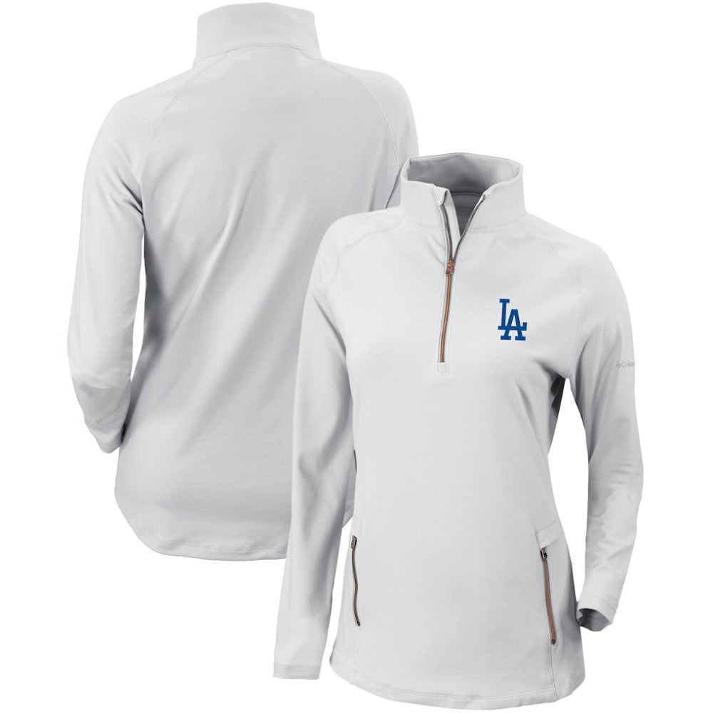 White Los Angeles Dodgers Columbia Women's Omni-Wick Outward Nine Quarter-Zip Pullover Top