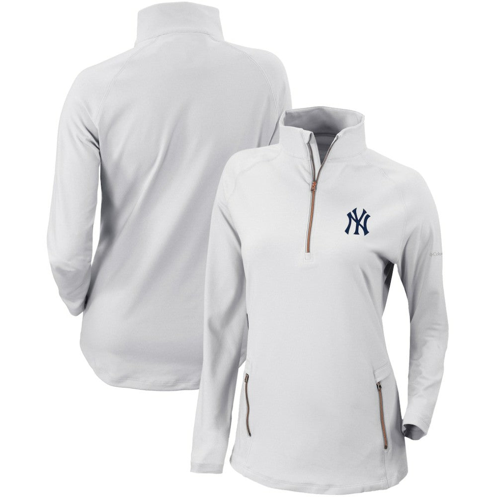 White New York Yankees Columbia Women's Omni-Wick Outward Nine Quarter-Zip Pullover Top