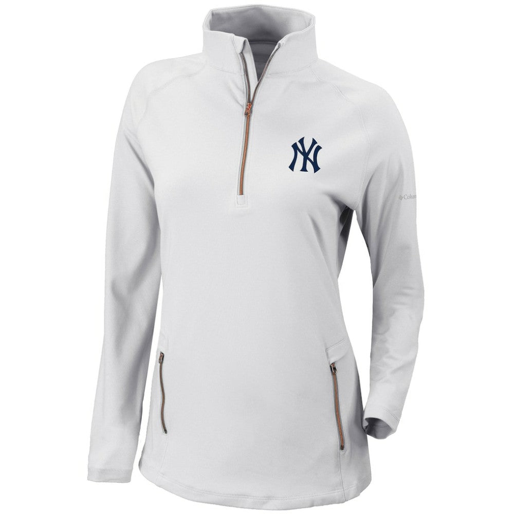 White New York Yankees Columbia Women's Omni-Wick Outward Nine Quarter-Zip Pullover Top