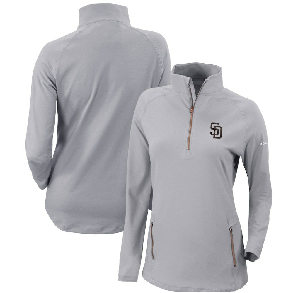 Gray San Diego Padres Columbia Women's Omni-Wick Outward Nine Quarter-Zip Pullover Top