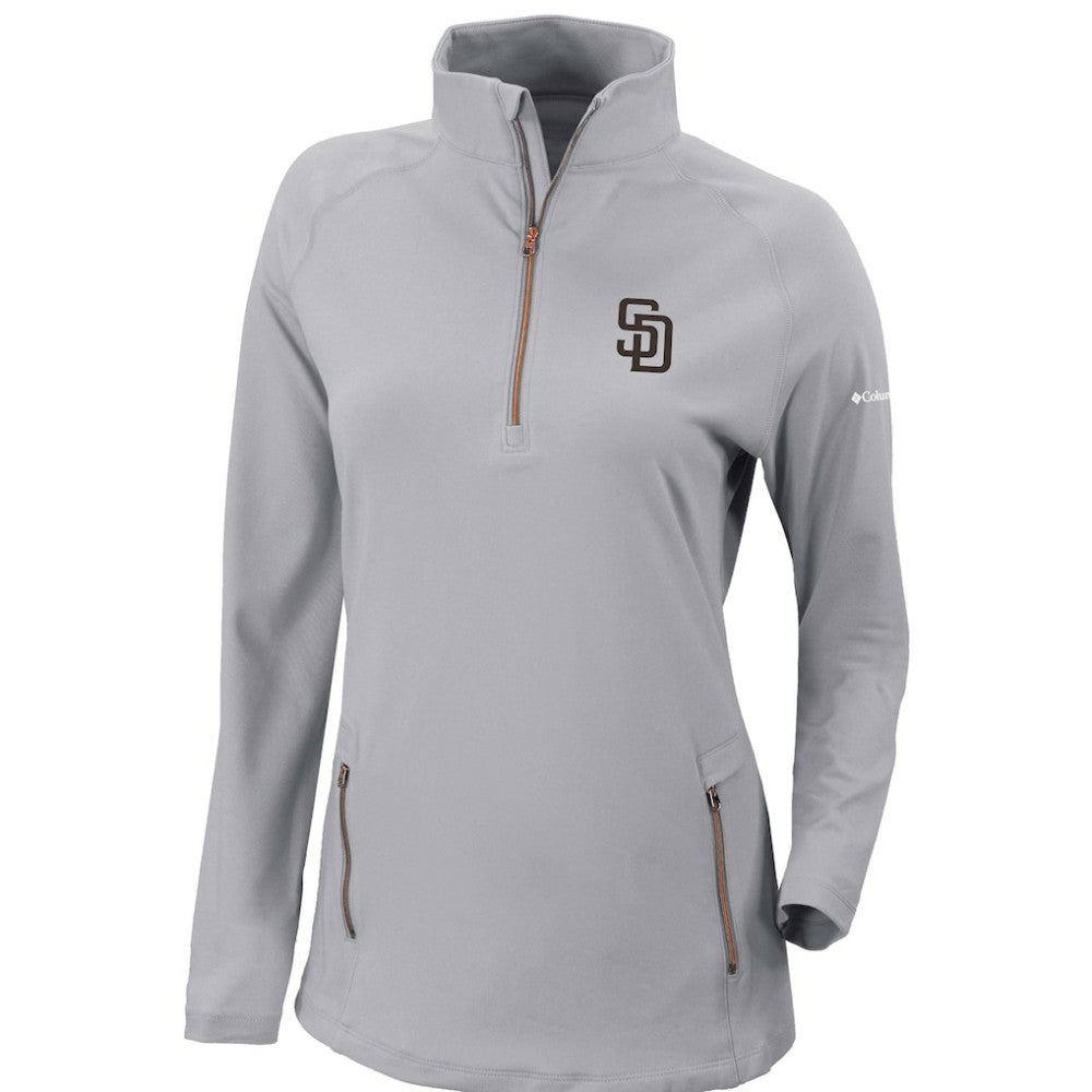 Gray San Diego Padres Columbia Women's Omni-Wick Outward Nine Quarter-Zip Pullover Top