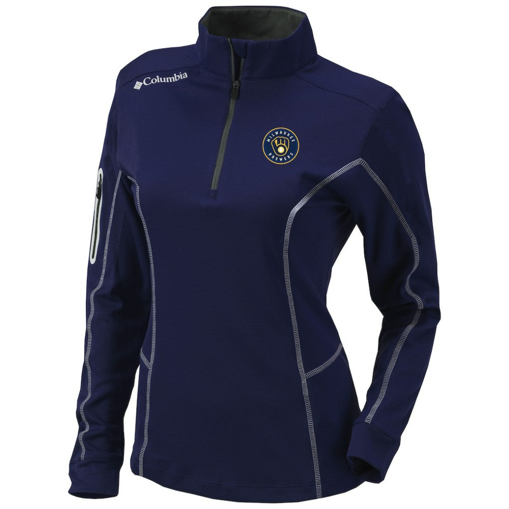 Navy Milwaukee Brewers Columbia Women's Omni-Wick Shotgun Quarter-Zip Pullover Top