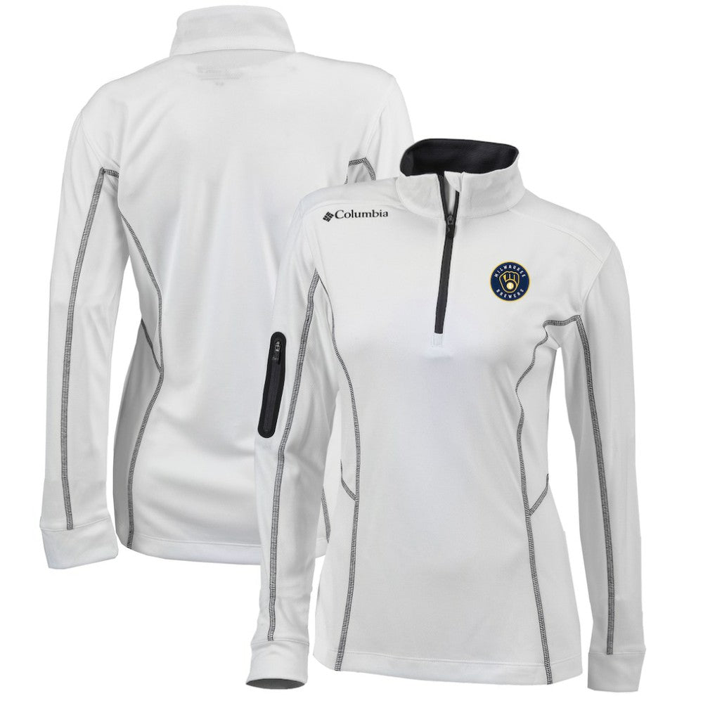 White Milwaukee Brewers Columbia Women's Omni-Wick Shotgun Quarter-Zip Pullover Top