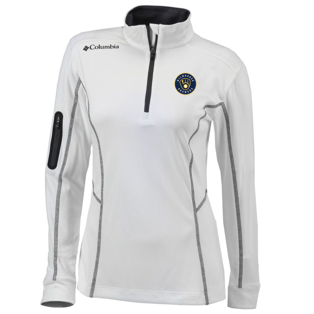 White Milwaukee Brewers Columbia Women's Omni-Wick Shotgun Quarter-Zip Pullover Top