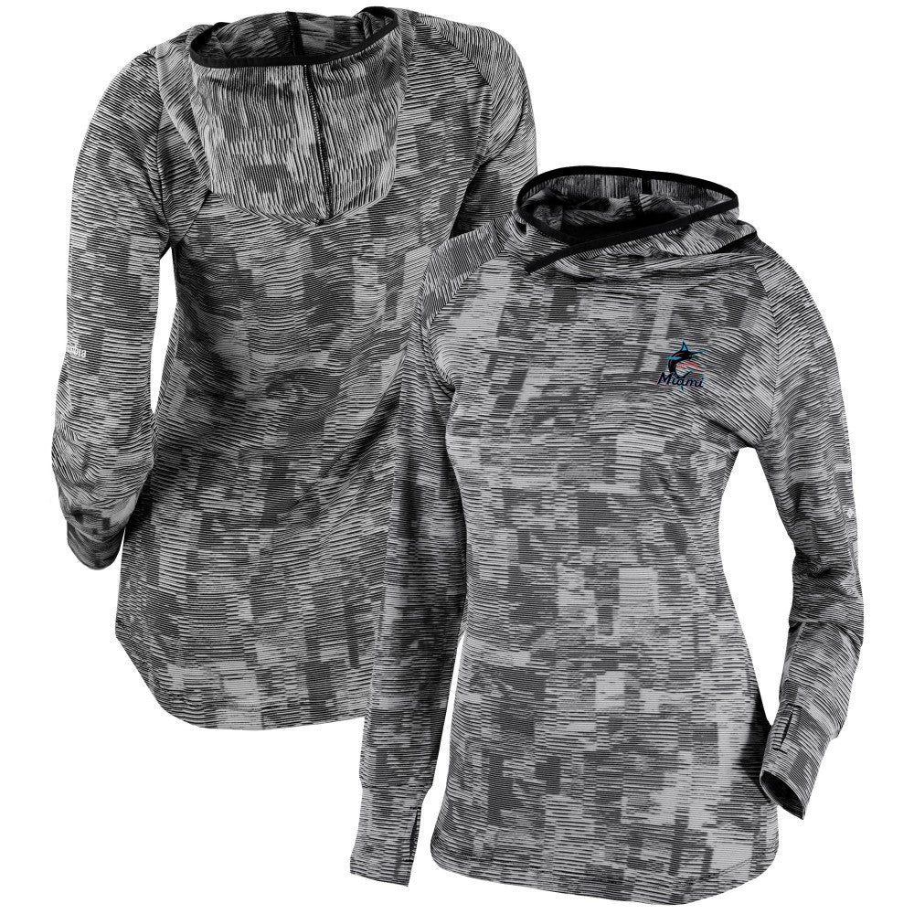 Black Miami Marlins Columbia Women's Omni-Wick Sunday Ball Pullover Hoodie