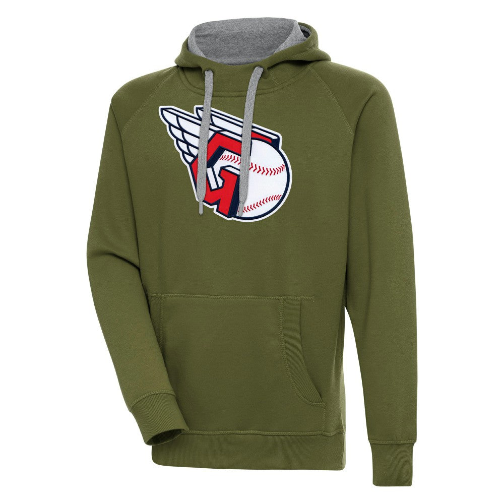 Olive Cleveland Guardians Antigua Victory Pullover Hoodie