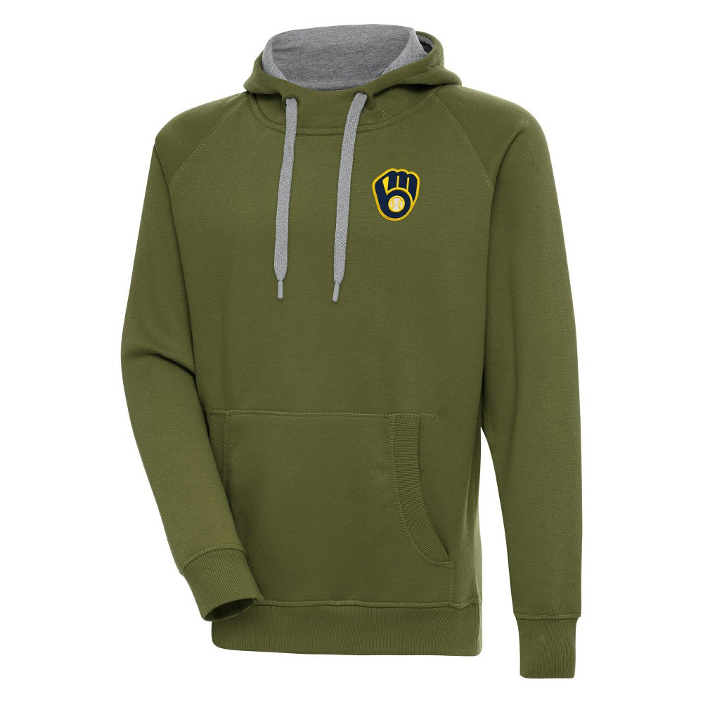 Olive Milwaukee Brewers Antigua Victory Pullover Hoodie