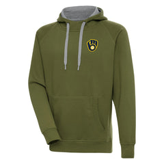 Olive Milwaukee Brewers Antigua Victory Pullover Hoodie