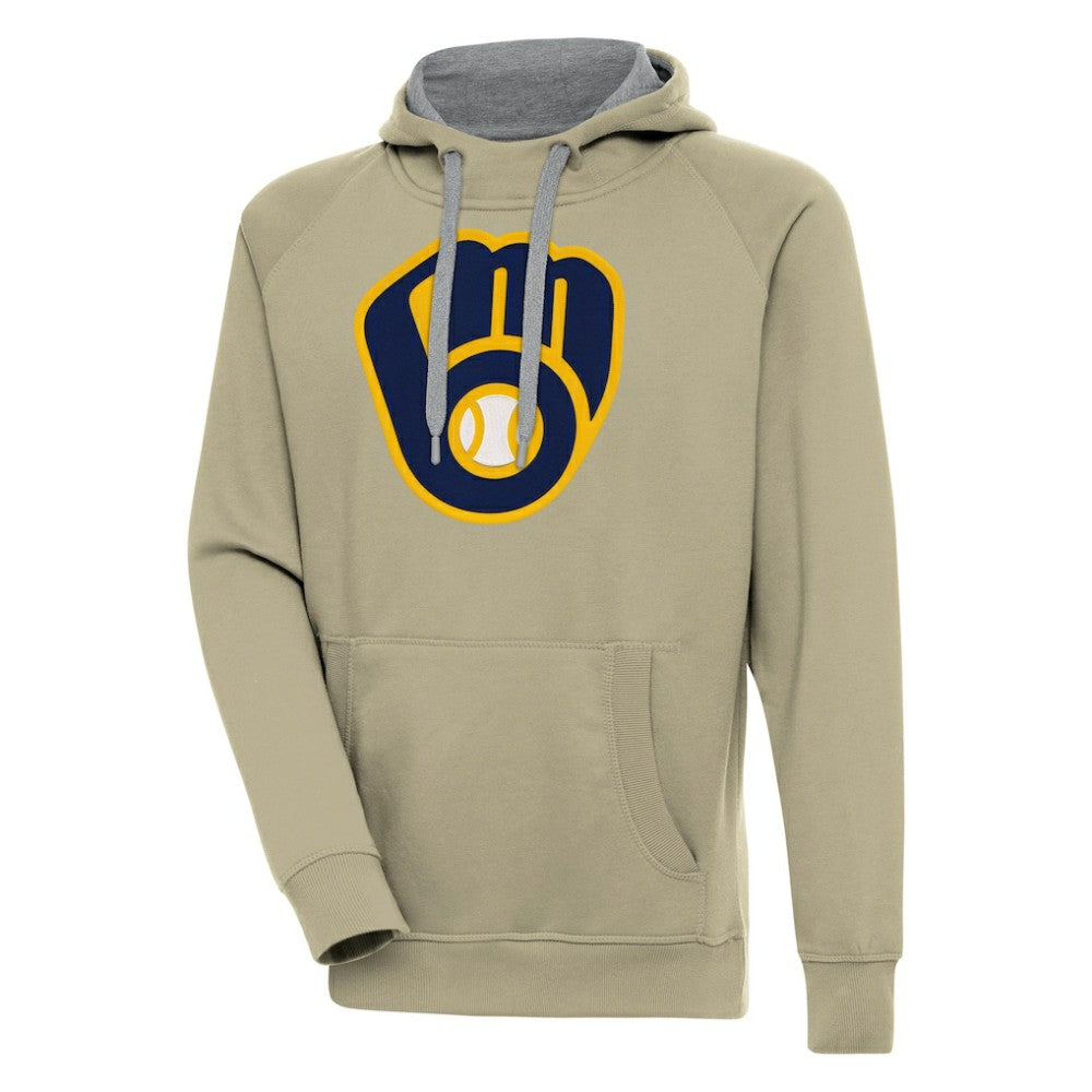 Khaki Milwaukee Brewers Antigua Victory Pullover Hoodie