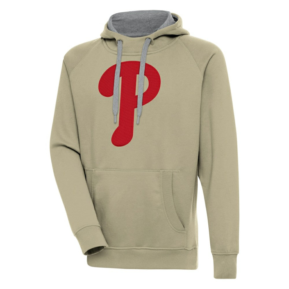 Khaki Philadelphia Phillies Antigua Victory Pullover Hoodie