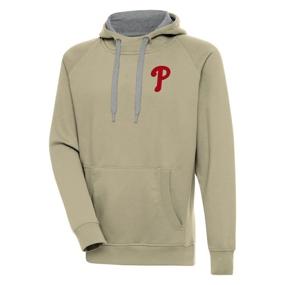 Khaki Philadelphia Phillies Antigua Victory Pullover Hoodie