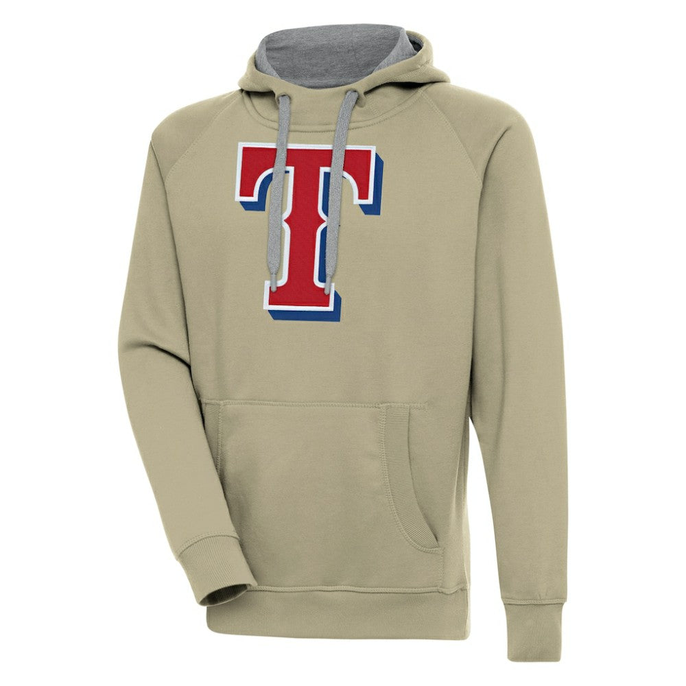 Khaki Texas Rangers Antigua Victory Pullover Hoodie