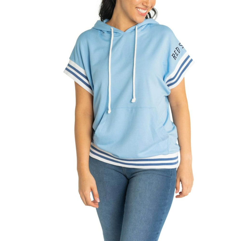 Light Blue Boston Red Sox Lusso Women's Mabel Tri-Blend Short Sleeve Pullover Hoodie