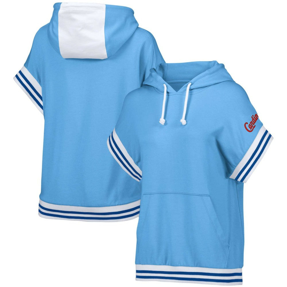 Light Blue St. Louis Cardinals Lusso Women's Mabel Tri-Blend Short Sleeve Pullover Hoodie