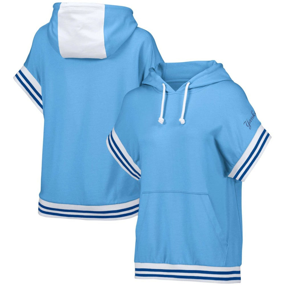 Light Blue New York Yankees Lusso Women's Mabel Tri-Blend Short Sleeve Pullover Hoodie