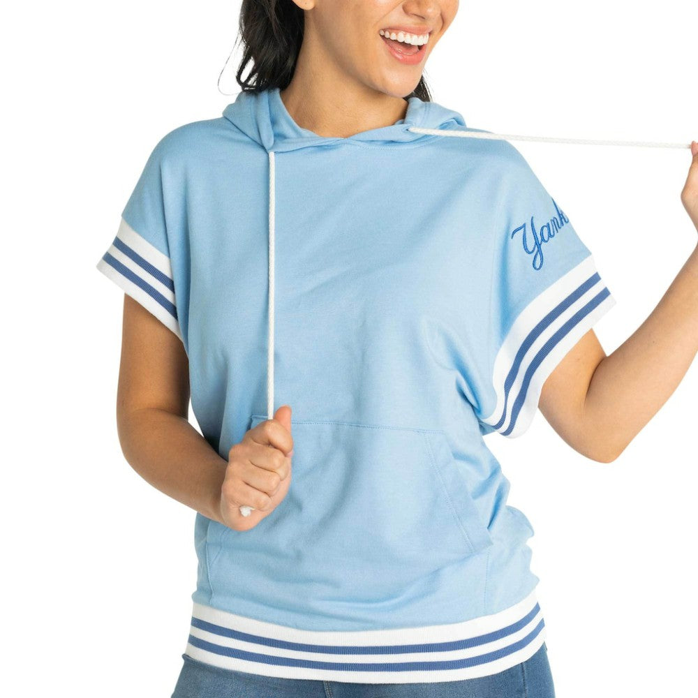 Light Blue New York Yankees Lusso Women's Mabel Tri-Blend Short Sleeve Pullover Hoodie