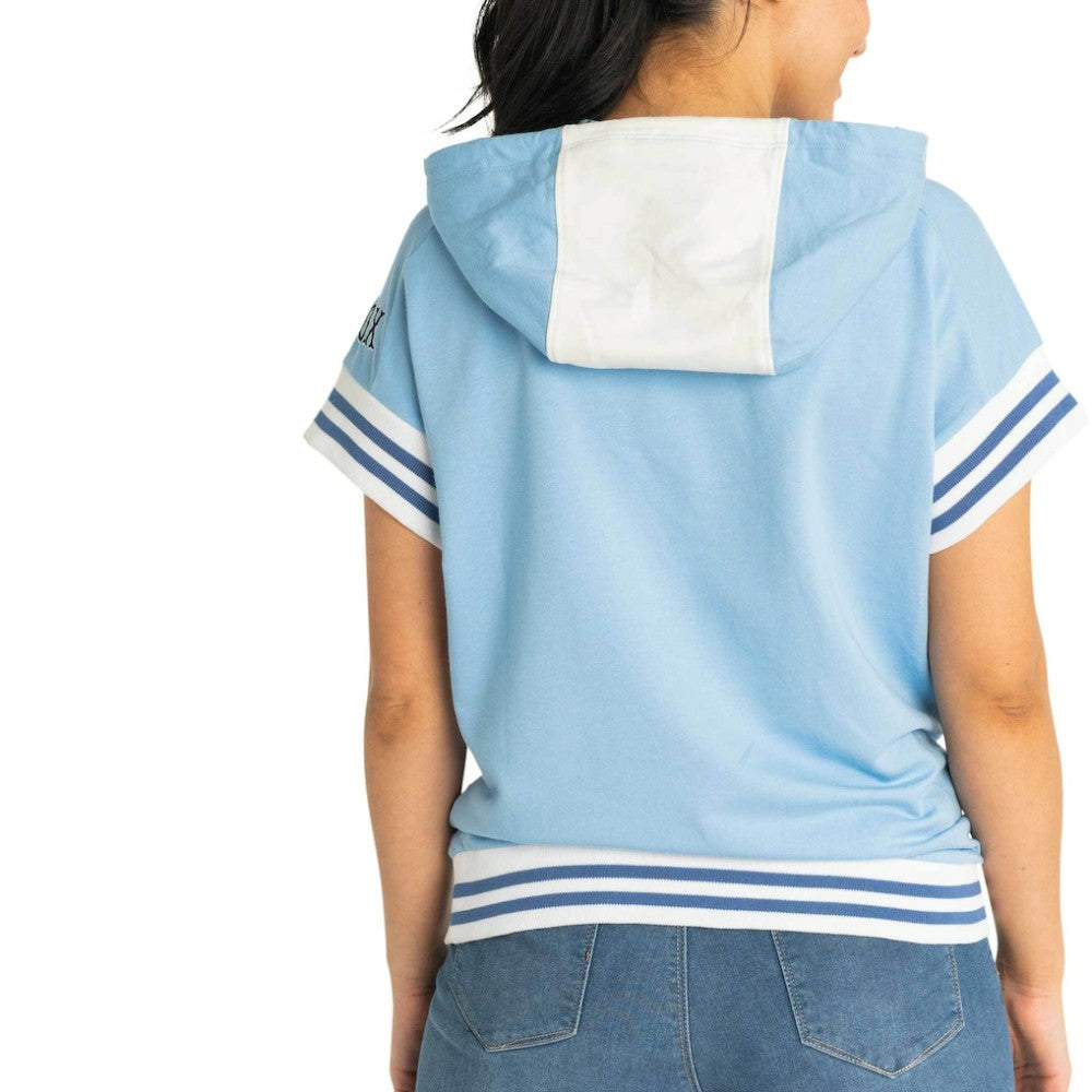 Light Blue New York Yankees Lusso Women's Mabel Tri-Blend Short Sleeve Pullover Hoodie