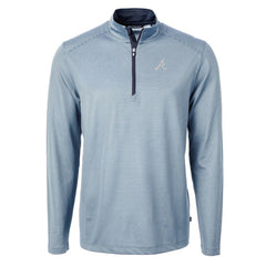 Light Blue/Navy Atlanta Braves Cutter & Buck Virtue Eco Pique Micro Stripe Recycled Quarter-Zip Pullover Top