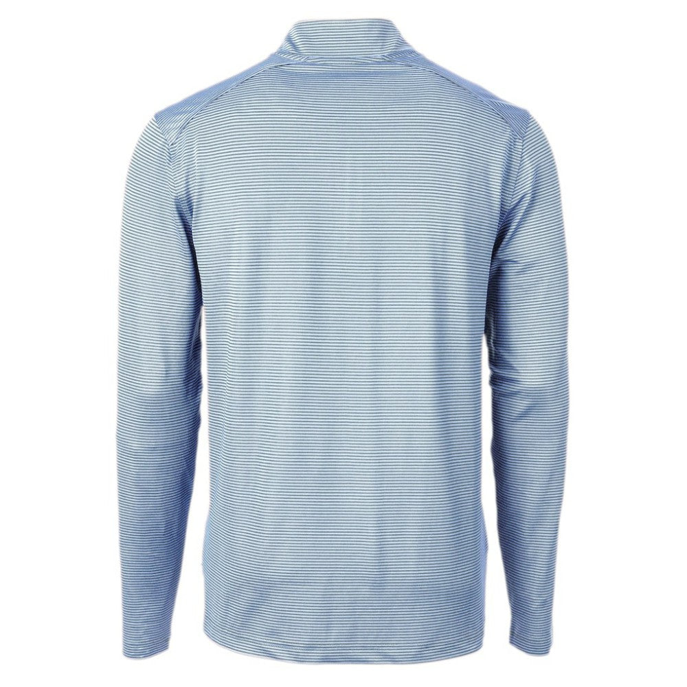 Light Blue/Navy Atlanta Braves Cutter & Buck Virtue Eco Pique Micro Stripe Recycled Quarter-Zip Pullover Top