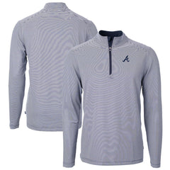 Navy/White Atlanta Braves Cutter & Buck Virtue Eco Pique Micro Stripe Recycled Quarter-Zip Pullover Top