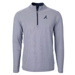 Navy/White Atlanta Braves Cutter & Buck Virtue Eco Pique Micro Stripe Recycled Quarter-Zip Pullover Top