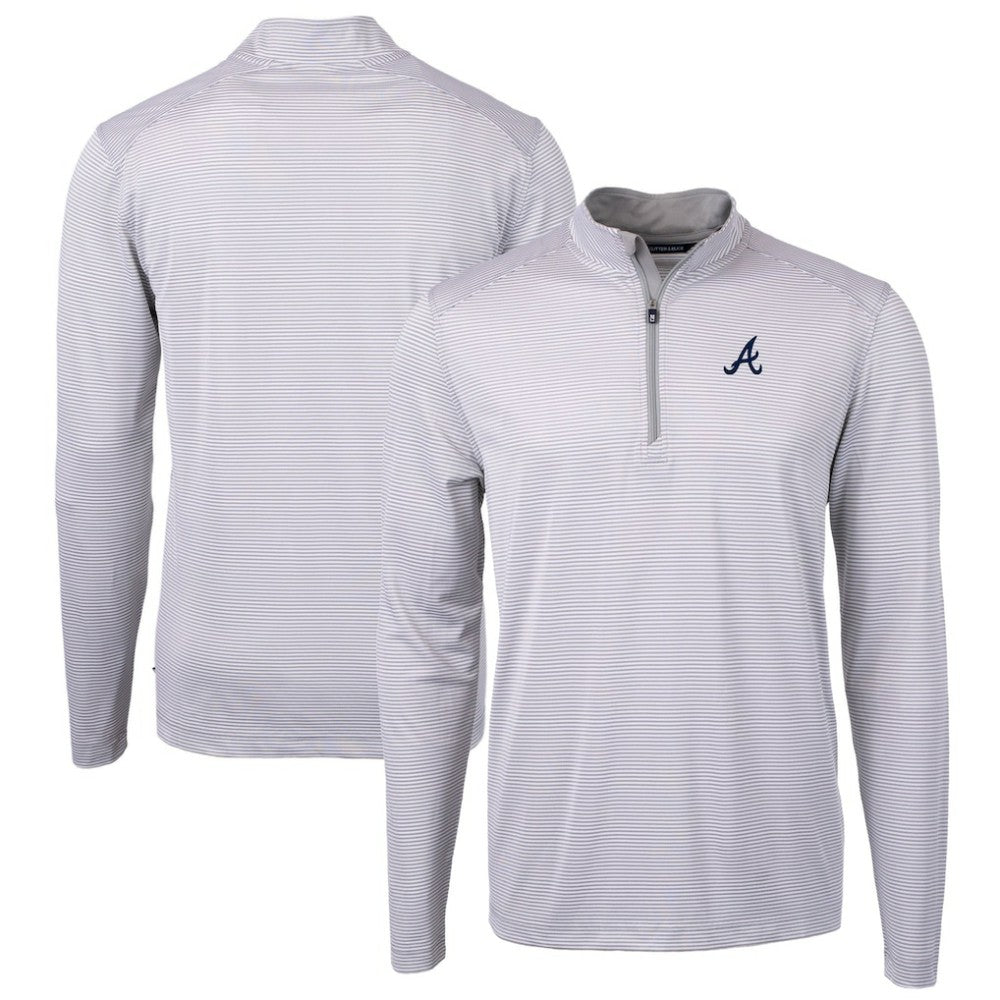 Gray/White Atlanta Braves Cutter & Buck Virtue Eco Pique Micro Stripe Recycled Quarter-Zip Pullover Top