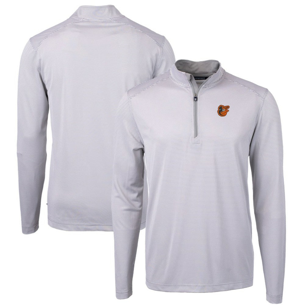 Gray/White Baltimore Orioles Cutter & Buck Virtue Eco Pique Micro Stripe Recycled Quarter-Zip Pullover Top