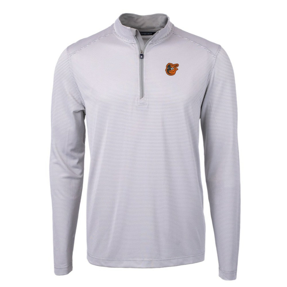 Gray/White Baltimore Orioles Cutter & Buck Virtue Eco Pique Micro Stripe Recycled Quarter-Zip Pullover Top