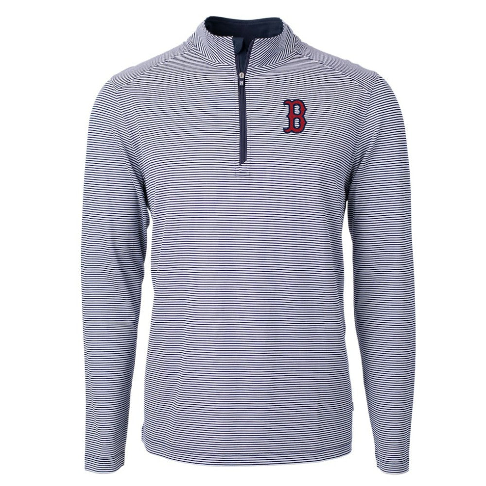 Navy/White Boston Red Sox Cutter & Buck Virtue Eco Pique Micro Stripe Recycled Quarter-Zip Pullover Top