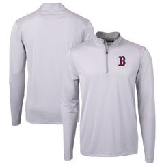 Gray/White Boston Red Sox Cutter & Buck Virtue Eco Pique Micro Stripe Recycled Quarter-Zip Pullover Top