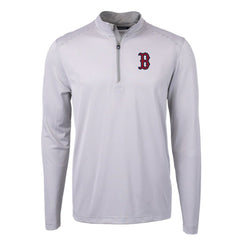 Gray/White Boston Red Sox Cutter & Buck Virtue Eco Pique Micro Stripe Recycled Quarter-Zip Pullover Top
