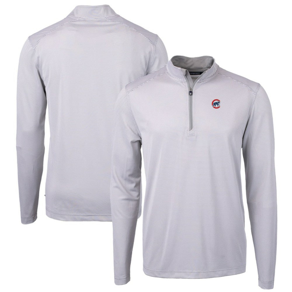 Gray/White Chicago Cubs Cutter & Buck Virtue Eco Pique Micro Stripe Recycled Quarter-Zip Pullover Top